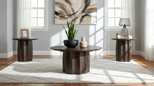 Cayenne 3-piece Solid Mango Wood Coffee Table Set Walnut