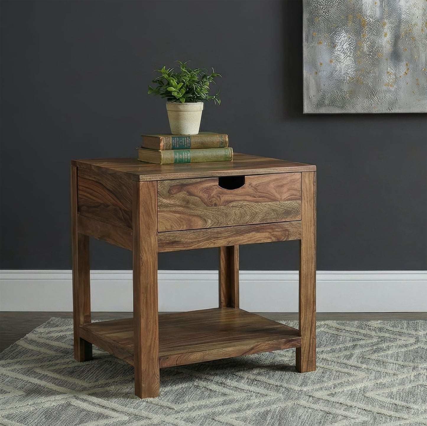 Esther 1-drawer Solid Wood Side End Table Natural Sheesham