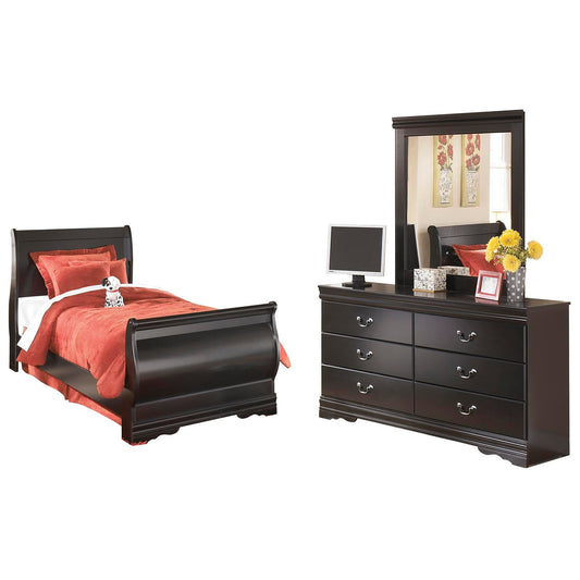 Huey Vineyard Twin Sleigh Bed with Mirrored Dresser