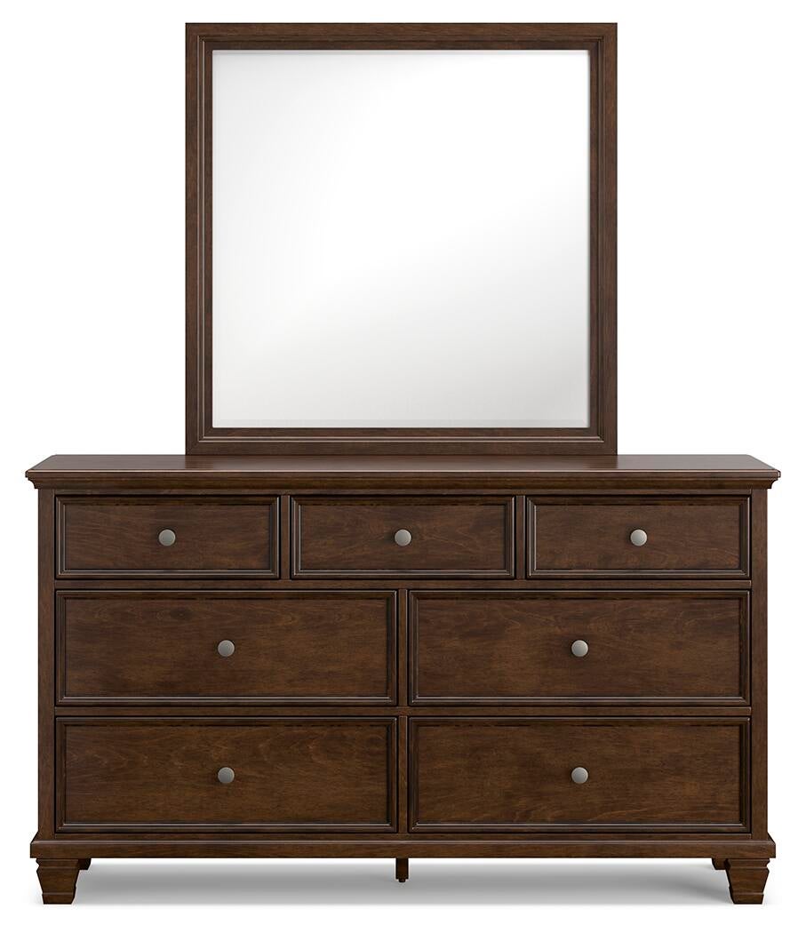 Danabrin California King Panel Bed with Mirrored Dresser and Nightstand