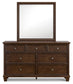 Danabrin California King Panel Bed with Mirrored Dresser and Nightstand