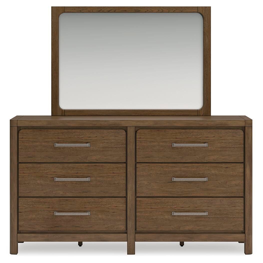 Cabalynn California King Panel Bed with Storage with Mirrored Dresser