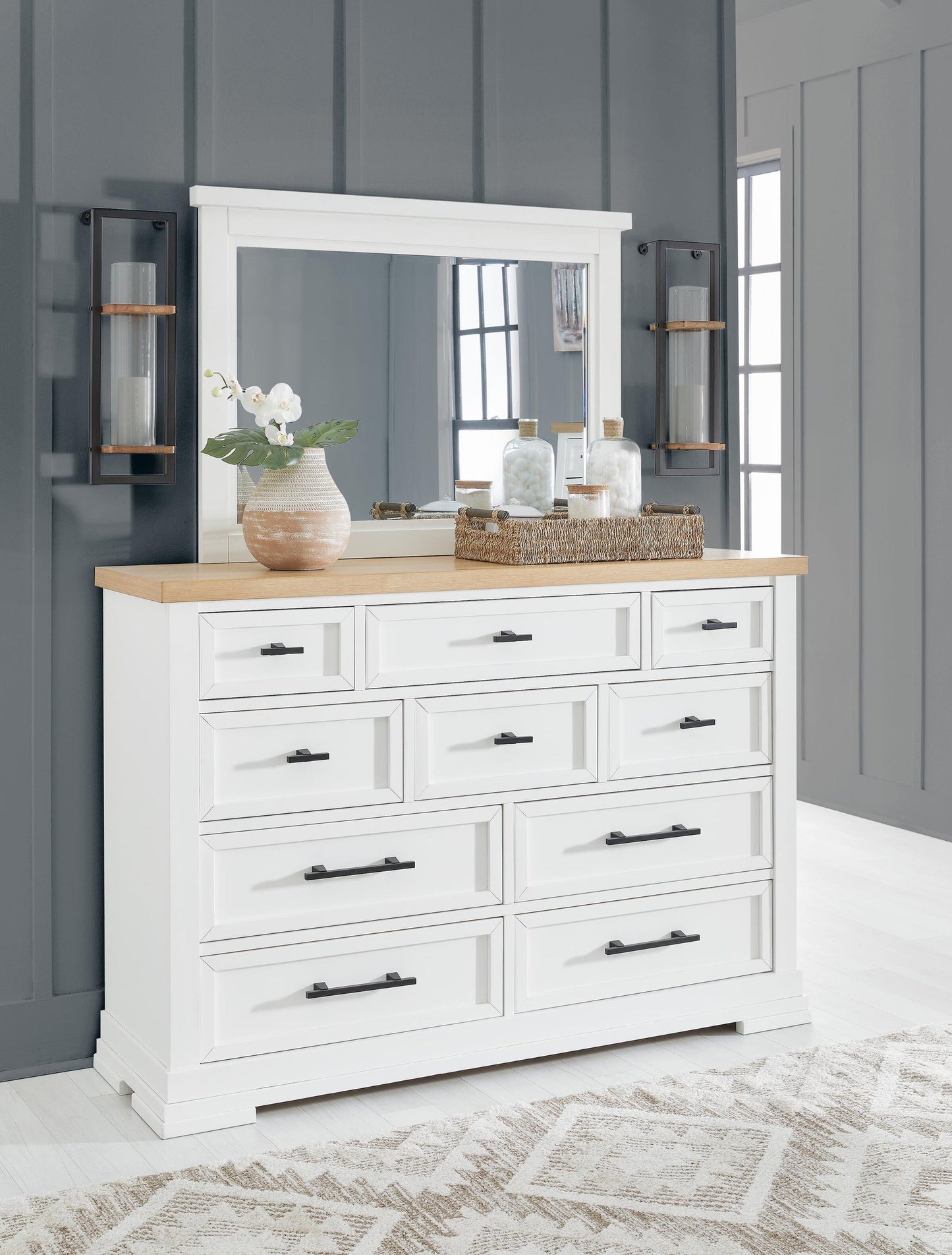 Ashbryn Queen Panel Storage Bed, Dresser and Mirror