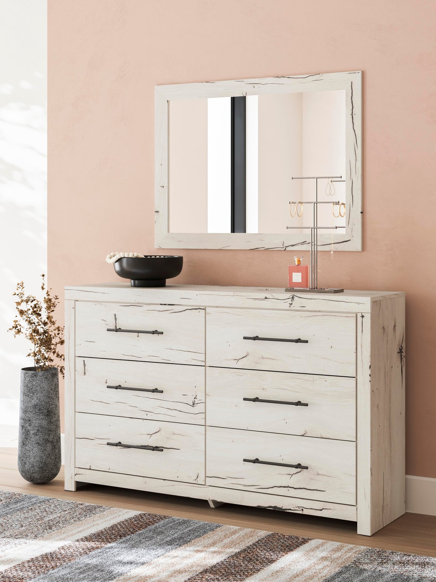 Lawroy Twin Panel Bed with Storage, Dresser, Mirror and Nightstand