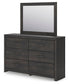 Delmorta King Panel Bed, Dresser, Mirror, Chest and Nightstand