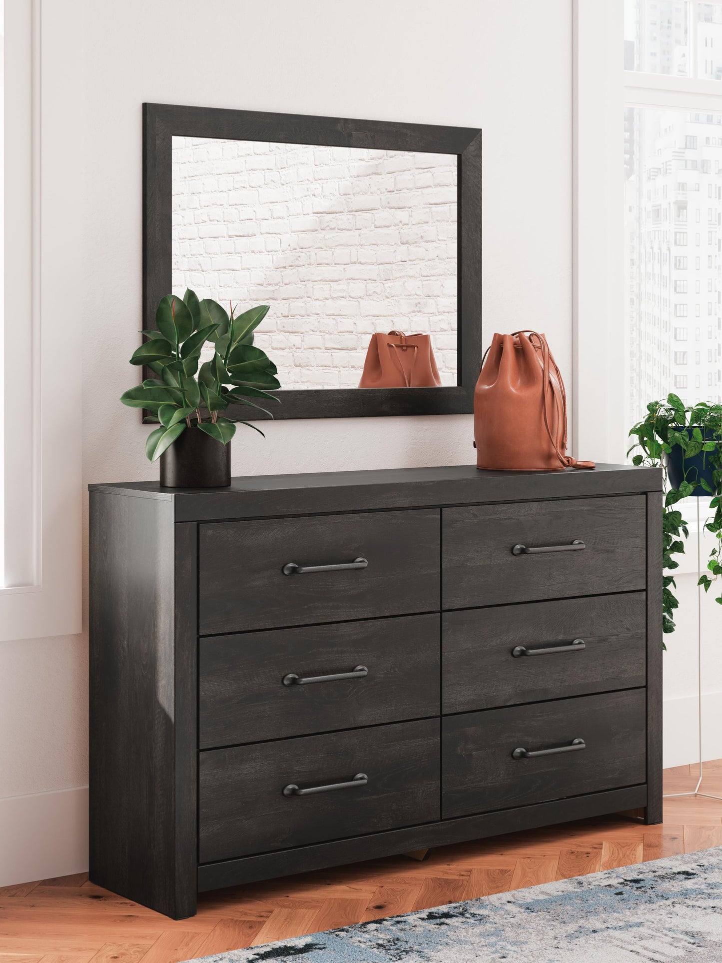 Delmorta Full Panel Storage Bed, Dresser and Mirror