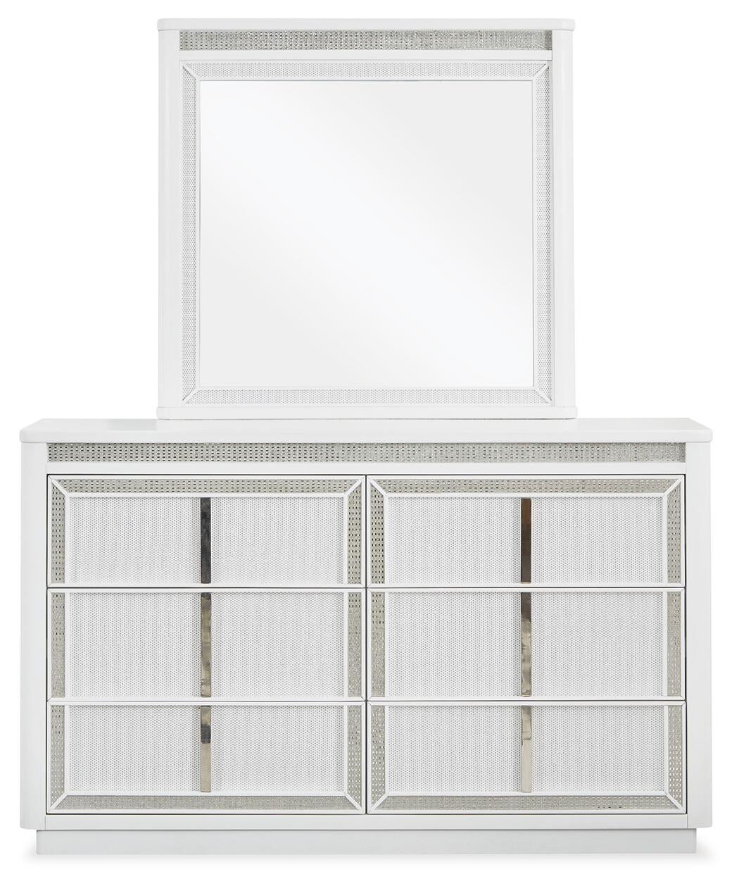Chalanna California King Upholstered Storage Bed, Dresser, Mirror, Chest and Nightstand