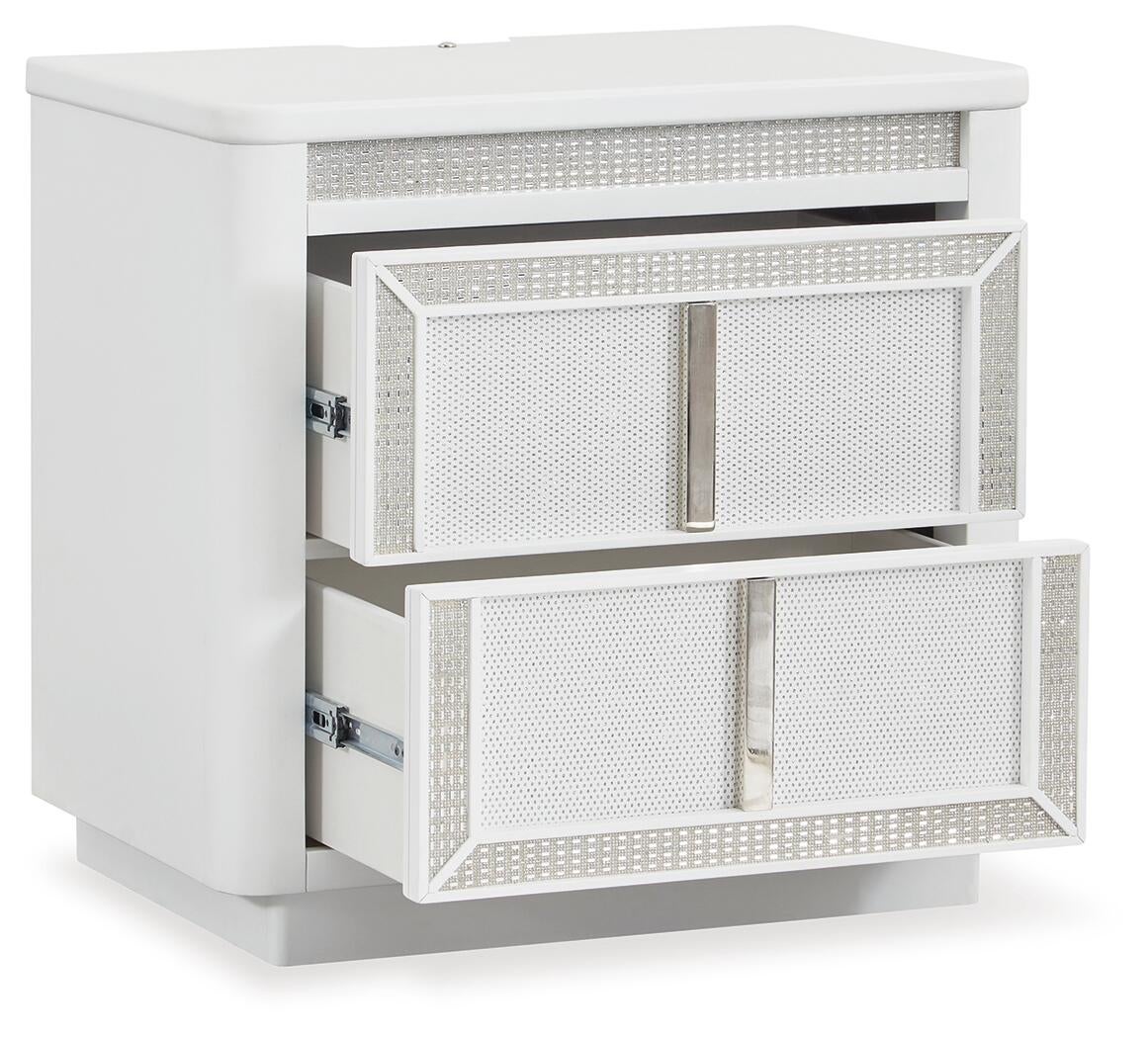 Chalanna California King Upholstered Storage Bed, Dresser, Mirror, Chest and Nightstand
