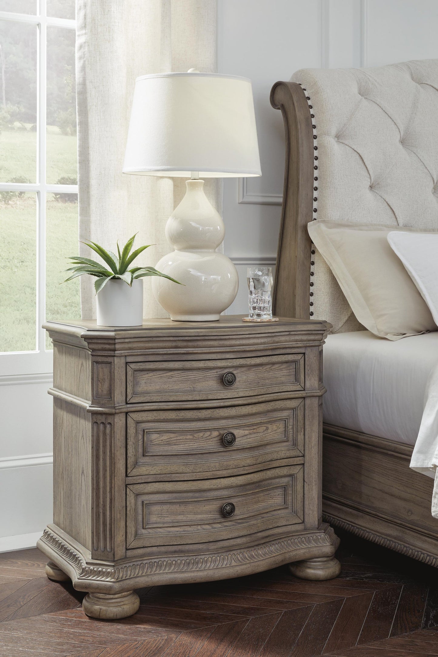 Ardenfield California King Upholstered Sleigh Bed, Dresser, Mirror, Chest and Nightstand