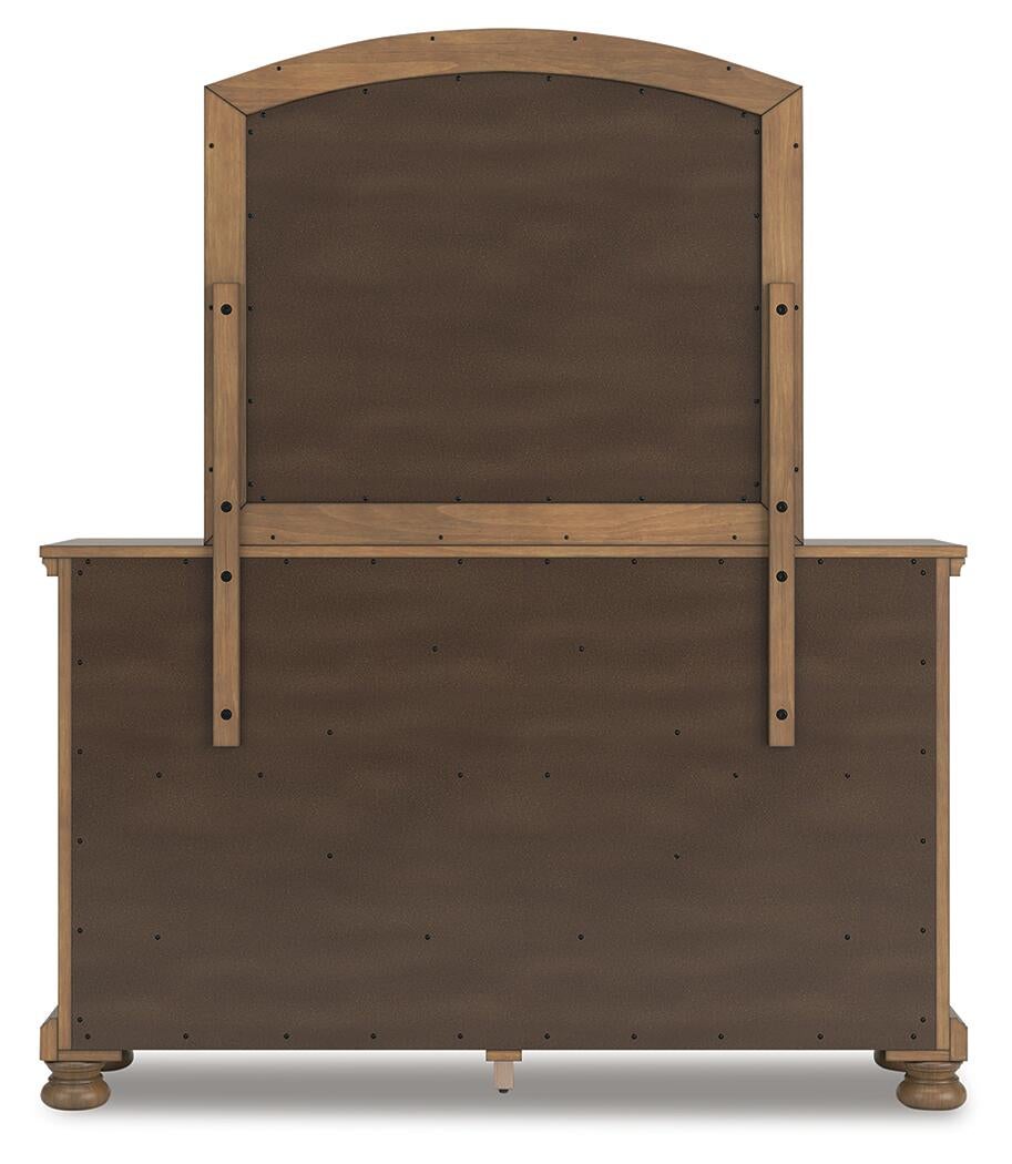 Vandenmore Queen Storage Sleigh Bed with Mirrored Dresser