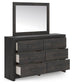Delmorta Full Panel Bed, Dresser, Mirror and Nightstand