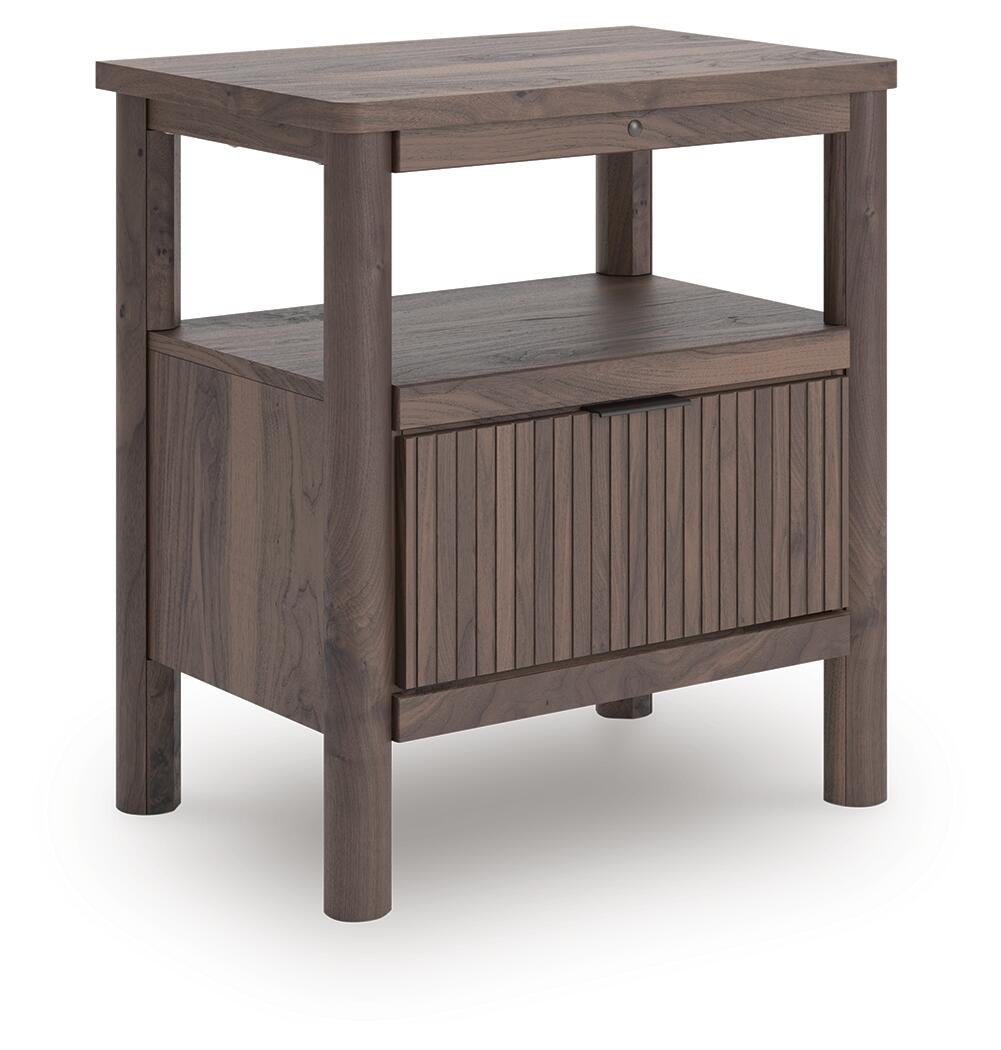 Cadmori King Upholstered Panel Bed, Dresser, Mirror, Chest and Nightstand