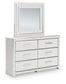 Birmonton King Upholstered Bed, Dresser, Mirror and Nightstand