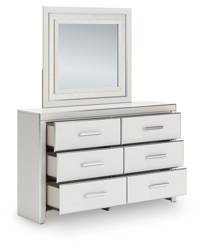 Zuraleus King Upholstered Panel Platform Storage Bed, Dresser and Mirror
