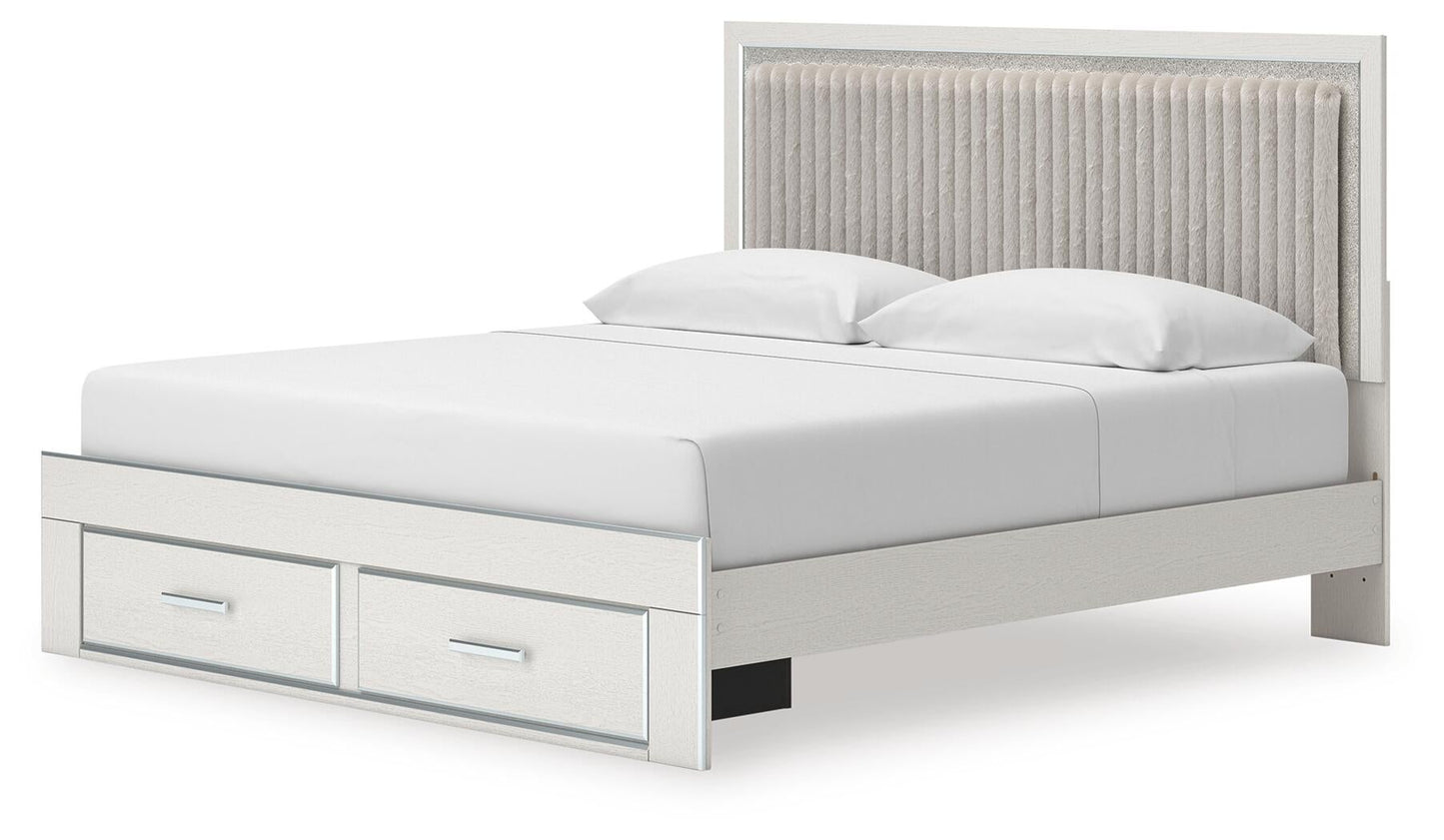 Zuraleus King Upholstered Panel Platform Storage Bed, Dresser and Mirror