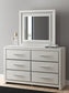Birmonton California King Upholstered Bed, Dresser, Mirror and Nightstand
