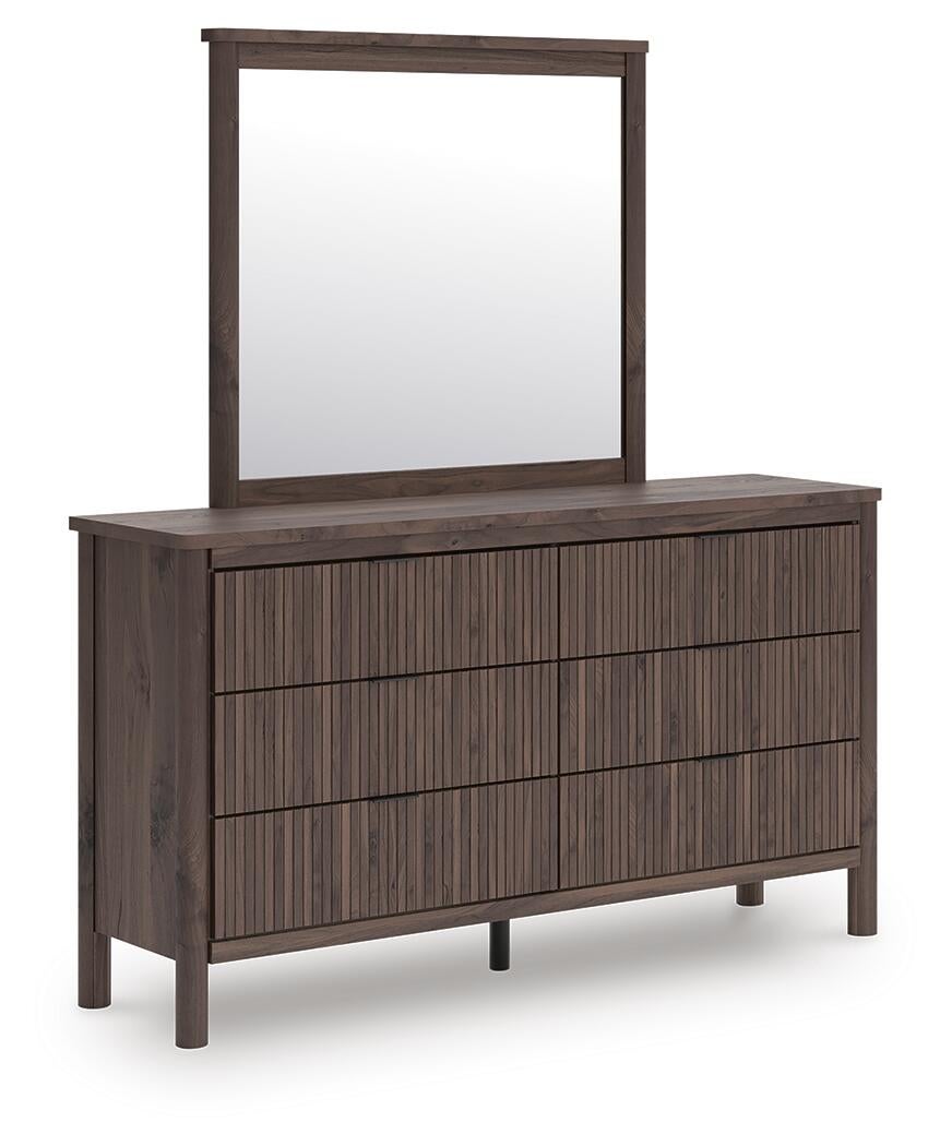 Pamytta King Upholstered Panel Bed, Dresser and Mirror