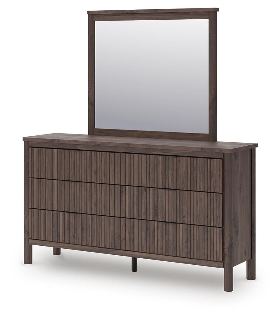 Pamytta King Upholstered Panel Bed, Dresser and Mirror