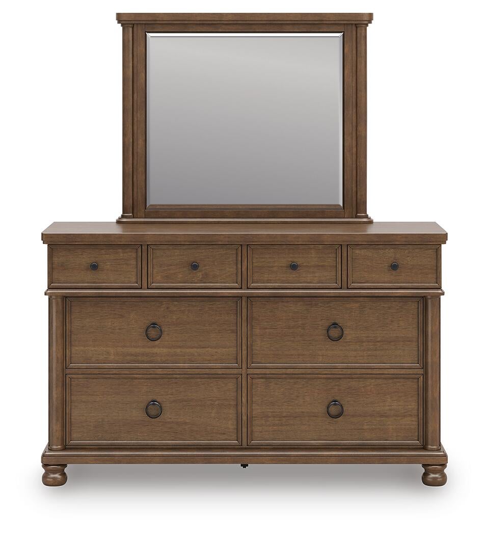 Chadworth California King Poster Bed with Mirrored Dresser and Nightstand