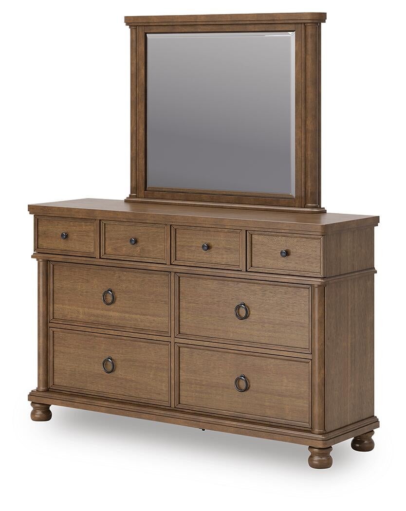 Chadworth California King Poster Bed with Mirrored Dresser and Nightstand