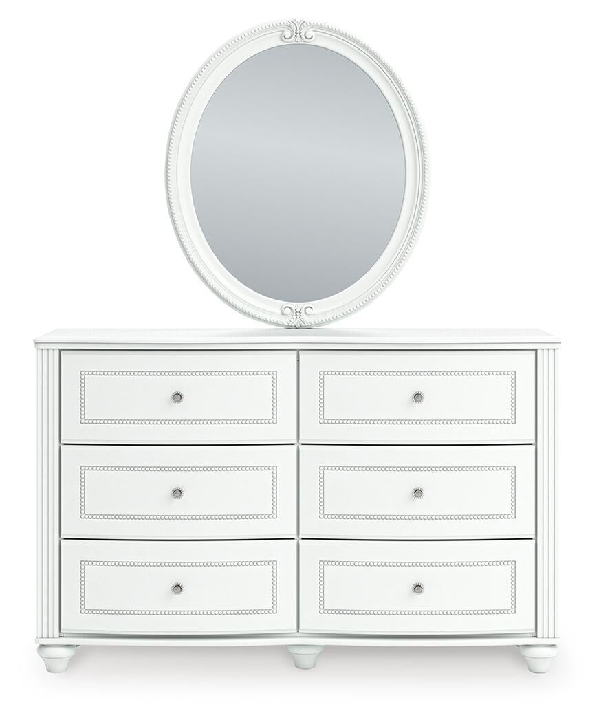Kozlani Full Upholstered Panel Storage Bed, Dresser and Mirror