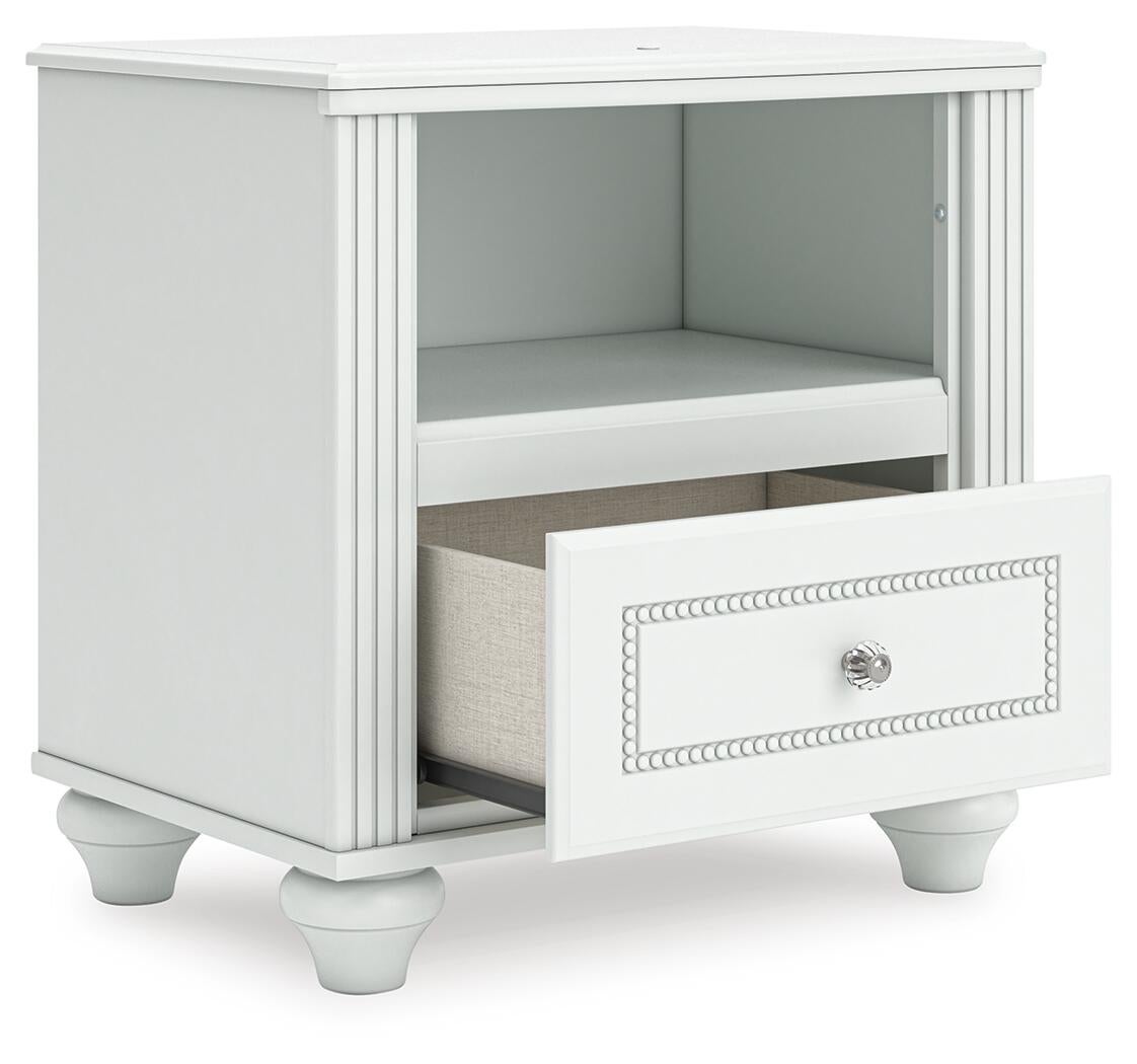 Kozlani Full Upholstered Panel Bed, Dresser, Mirror and Nightstand