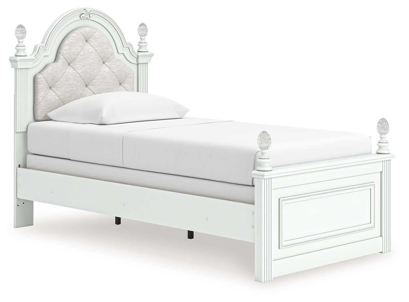Kozlani Twin Upholstered Panel Bed, Dresser and Mirror