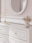 Kozlani Twin Upholstered Panel Bed, Dresser and Mirror