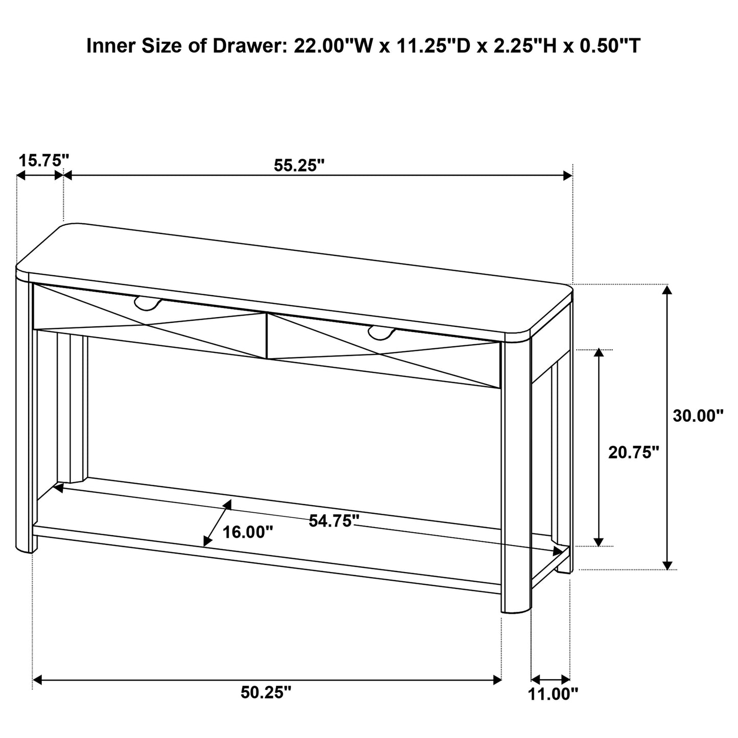 Marcelo Sofa Console Table with 2 Drawers and Shelf Light Elm