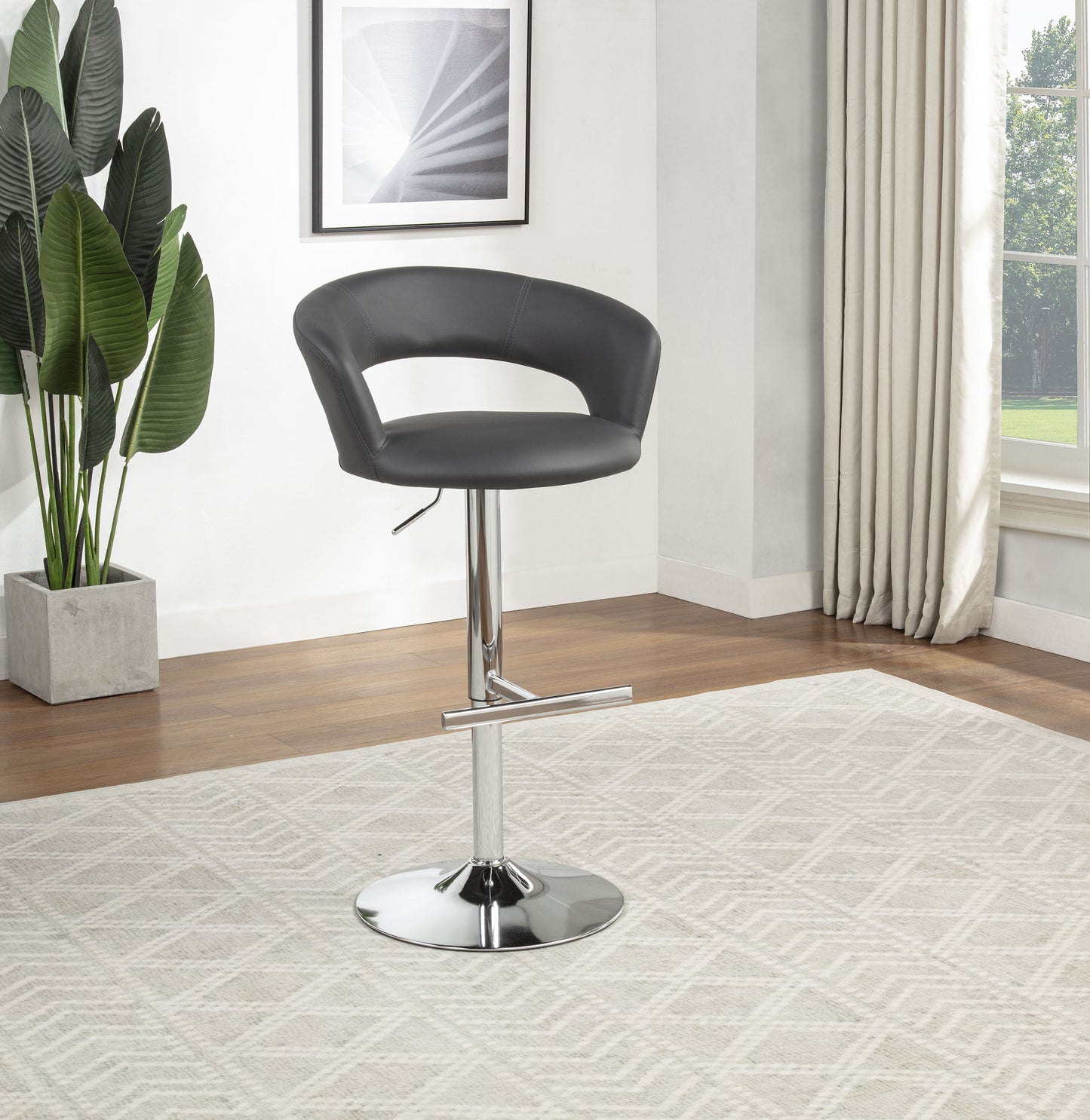 Travia Adjustable Leatherette Swivel Bar Stool Grey and Chrome