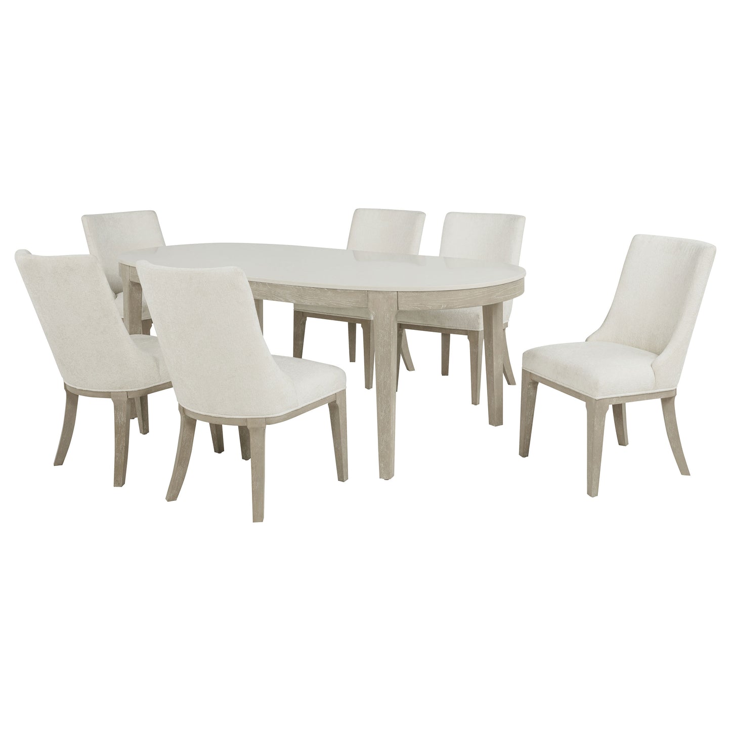 Lucaire 7-piece 84-inch Dining Set with Arched Chairs Honed Cream