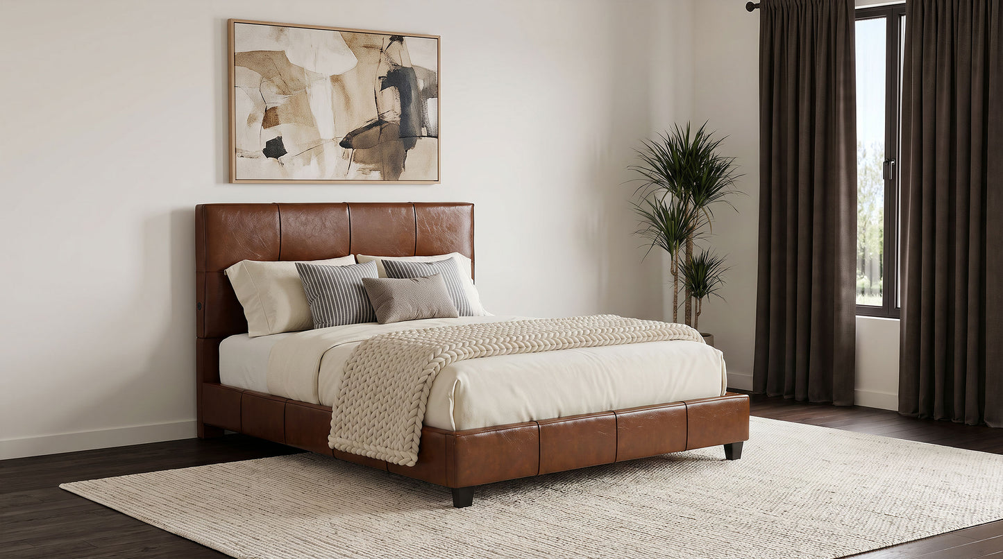 Farrell Queen Leatherette Upholstered Panel Bed Brown