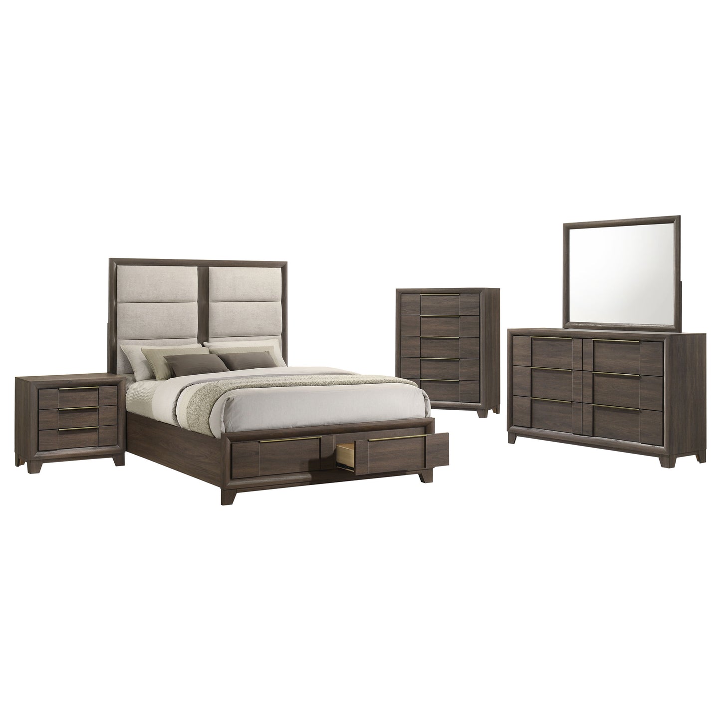 Farre 5-piece Queen Upholstered Storage Bedroom Set Dark Brown / Beige