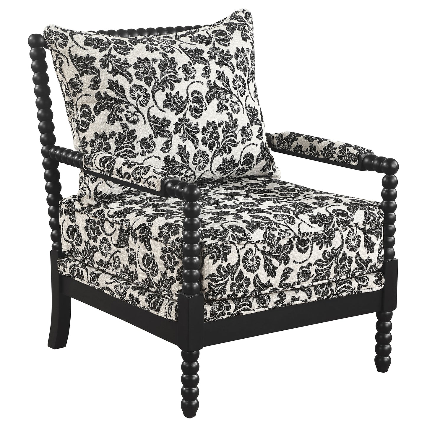 Blanchett Traditional Floral Upholstered Bobbin Accent Chair Black