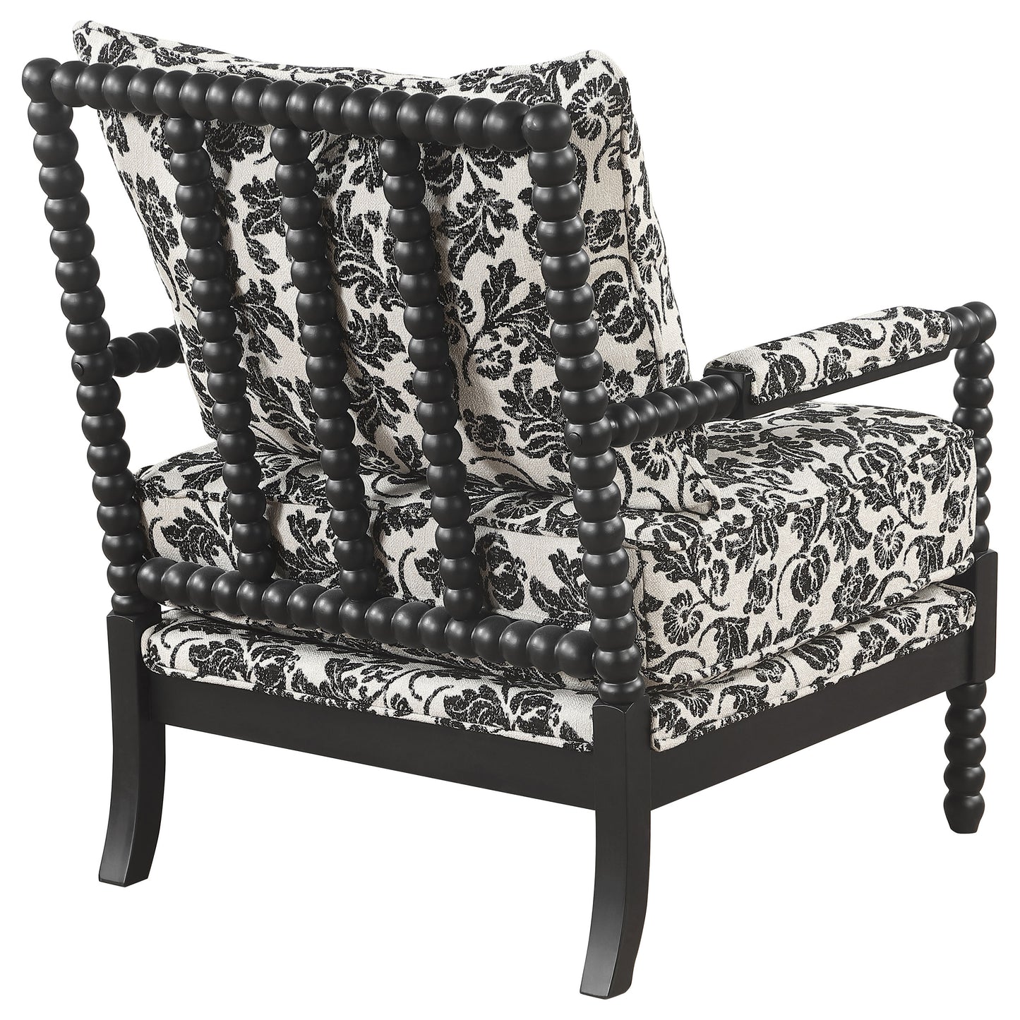 Blanchett Traditional Floral Upholstered Bobbin Accent Chair Black