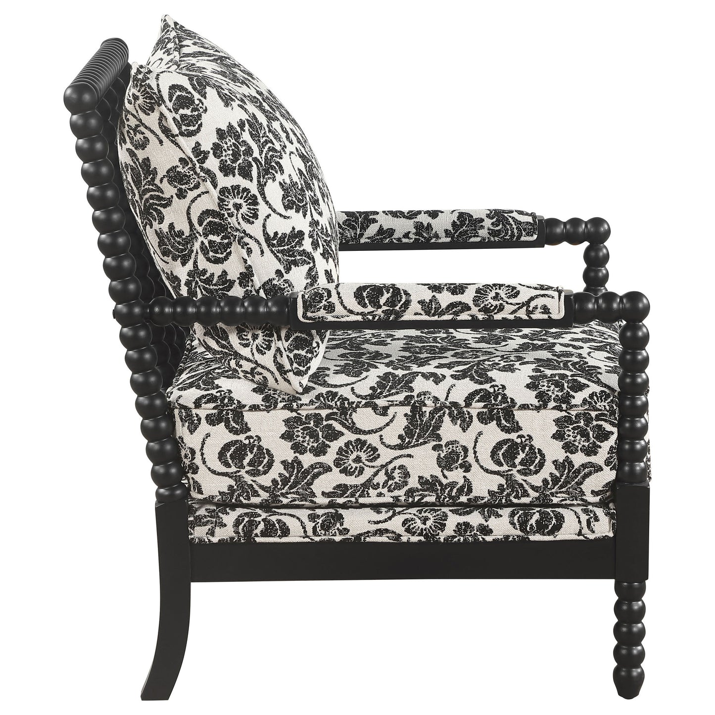 Blanchett Traditional Floral Upholstered Bobbin Accent Chair Black