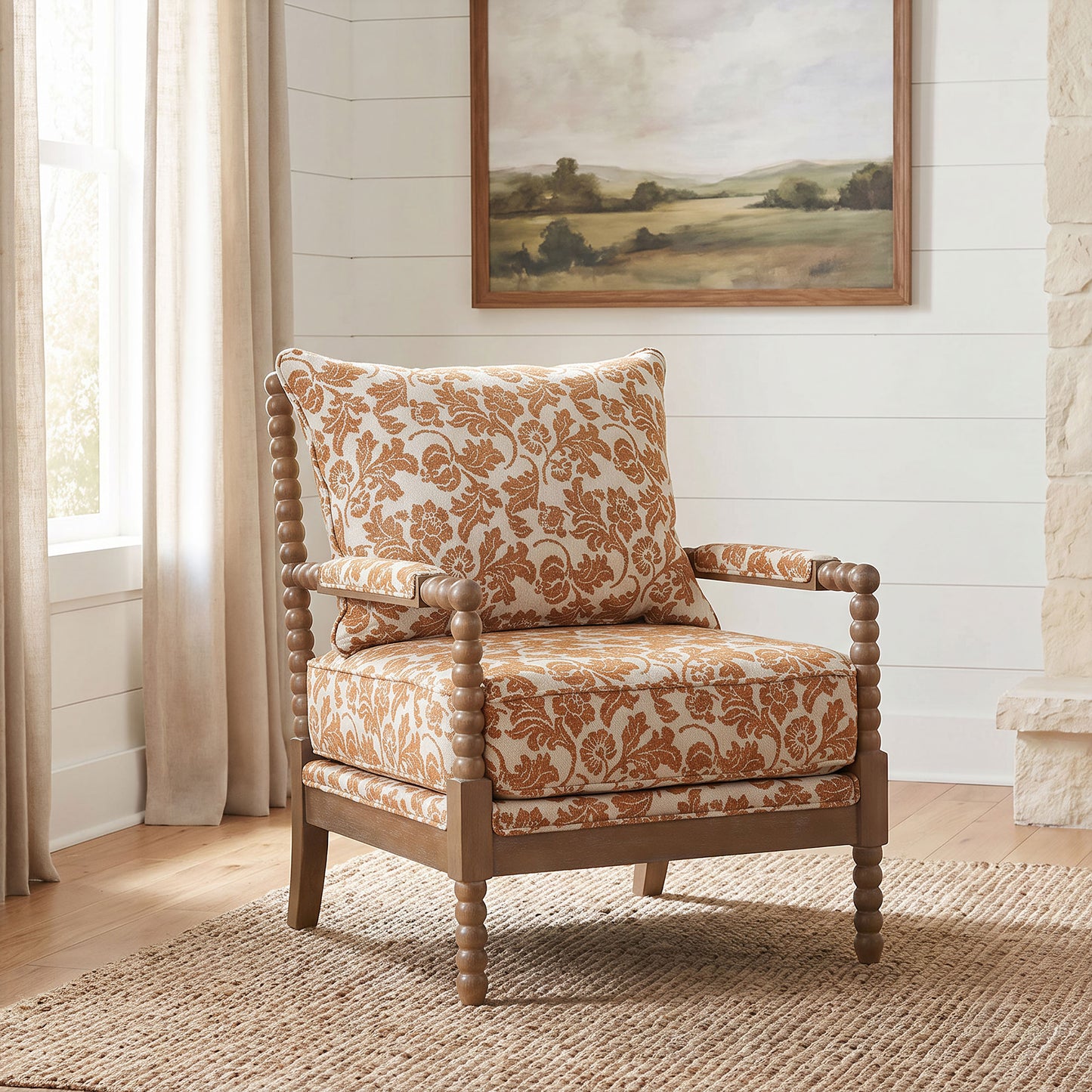 Blanchett Upholstered Bobbin Accent Chair Apricot and Distressed Brown