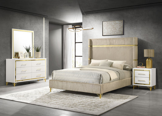 Lucia 4-piece Bedroom Set with Upholstered Eastern King Wingback Panel Bed Beige