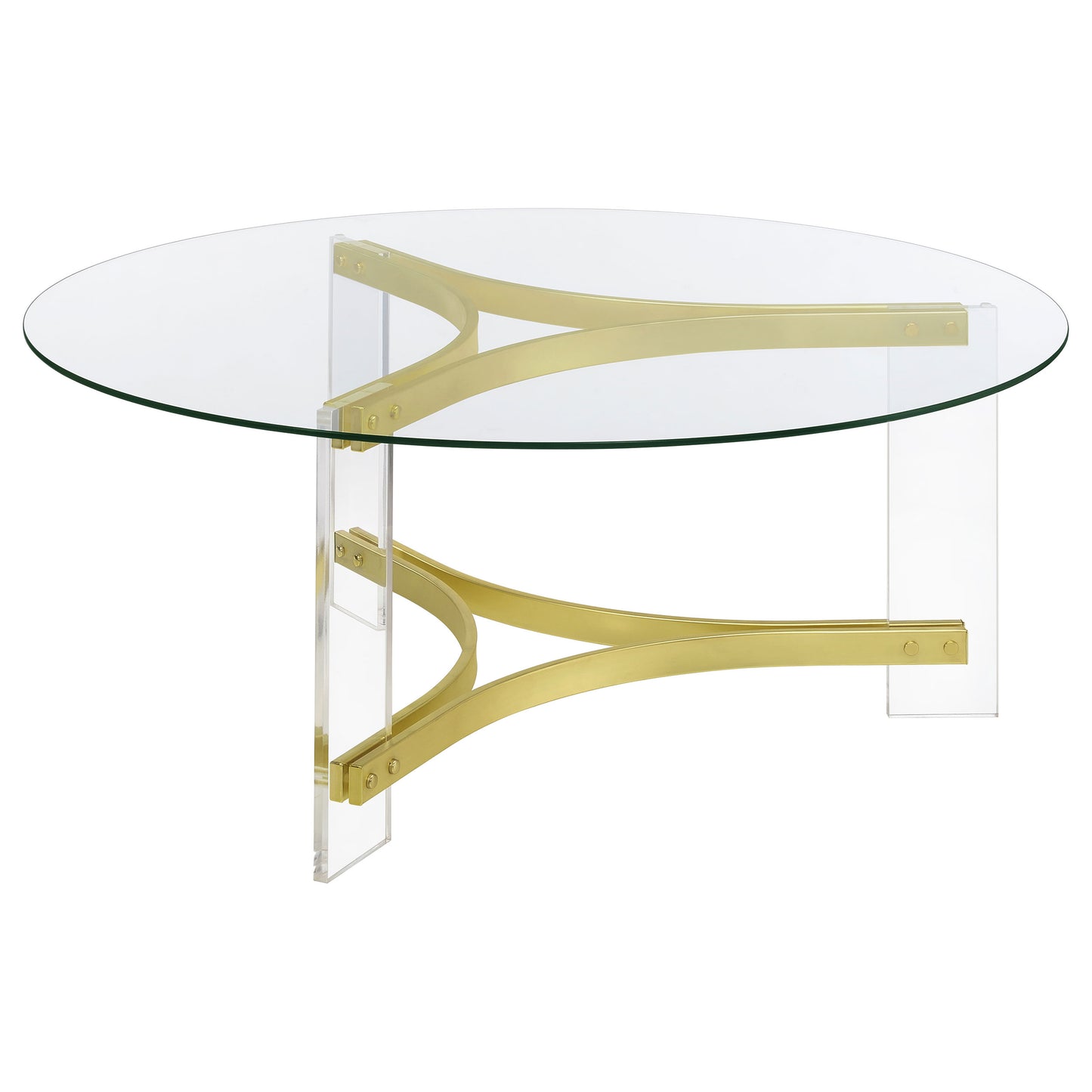 Janessa Round Glass Top Coffee Table With Acrylic Legs Clear and Matte Brass