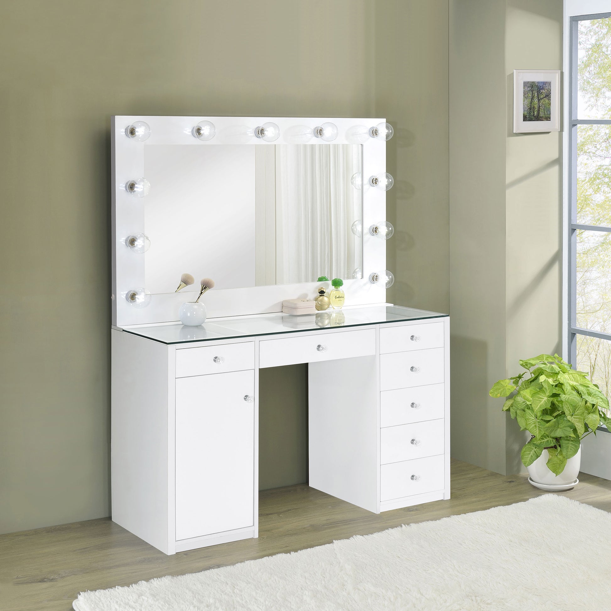 Acena 7-drawer Vanity Set with Lighting White High Gloss – National Unclaimed Freight
